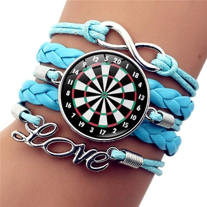 Multi-layer Braided Leather Bracelet With Dartboard Infinity Love Charms Alloy Glass Cabochon Wristband For Women Daily Jewelry