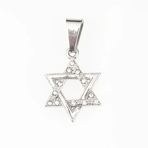 Collier vintage en acier titane avec pendentif hexagramme et strass étincelants argentés