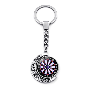 Dartboard keychain with rotating double-sided moon pendant and metallic ring