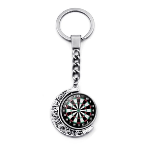 Rotating dartboard moon keychain with silver hollow crescent pendant for creative gifts