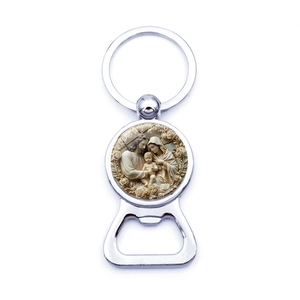 Religious Metal Bottle Opener Keychain Holy Family Virgin Mary Pattern Zinc Alloy Glass Key Ring For Festival Gift Jewelry