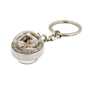 Porte-clés religieux Sainte Famille avec pendentif boule en verre pour cadeaux de Noël