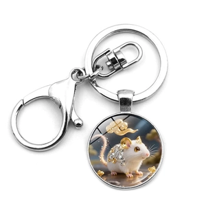 Zodiac Rat keychain with metallic lobster clasp and cute illustration on white background