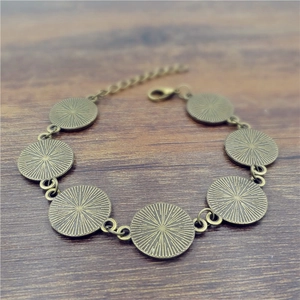 Vintage bronze solar engraved metal link bracelet with adjustable lobster clasp