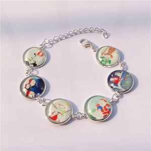 Bracelet de Noël avec pendentifs cabochon en verre Père Noël et Bonhomme de neige