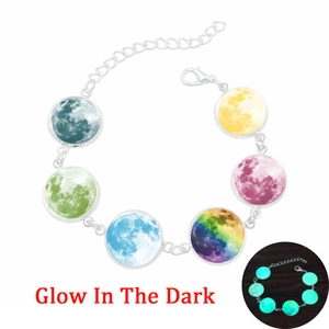 Luminous Galaxy Moon Glass Bracelet For Women Minimalist Alloy Electroplated Silver Chain Glow In The Dark Jewelry Gift