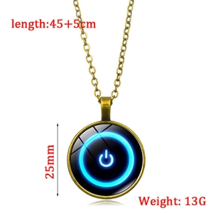 Lichtgevende powerknop hanger ketting met bronzen legering en 25mm glazen cabochon