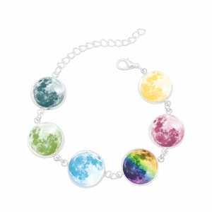 Luminous silver galaxy moon glass bracelet with colorful planetary pendants for women