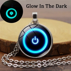 Lichtgevende Power Button Hanger Halsketting Gloeien In Het Donker Legering Glas Cyberpunk Geek Sieraden Vintage Truiketting