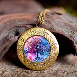 Vintage Tree Of Life Pendant Necklace For Women Men Copper Antique Bronze Glass Cabochon Artistic Bohemian Jewelry Necklace