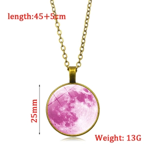 Collier pendentif lune galaxie lumineuse en bronze vintage avec chaîne 45+5cm