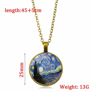 Collier vintage Nuit étoilée de Van Gogh avec pendentif en verre 25mm et chaîne 45cm