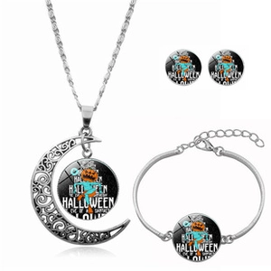 Parure bijoux Halloween avec collier lune citrouille, bracelet et boucles d'oreilles