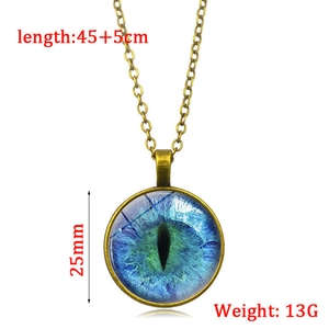 Retro blue dragon eye glow necklace with bronze chain and 25mm glass gem pendant