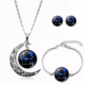 Parure de bijoux Poissons 3 pièces avec collier croissant de lune, bracelet et boucles