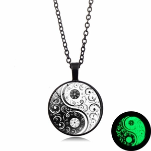 Luminous Yin Yang Tai Chi necklace with glow in the dark pendant and black chain