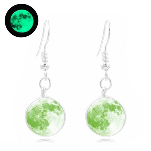 Luminous Moon Galaxy Galaxy Planet Glass Cabochon Alloy Ear Hook Earrings Celestial Glow In The Dark Jewelry For Women