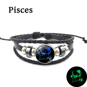 Bracelet Poissons en cuir tressé lumineux avec effet brillant vert pour hommes