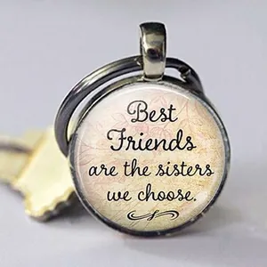 Round Metal Keychain With Glass Cabochon Retro Inspirational Letter Print Key Ring Alloy Pendant For Bag Car Key Decoration