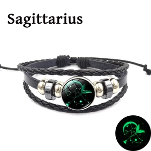 Bracelet Sagittaire en cuir tressé multicouche avec effet lumineux nocturne unique