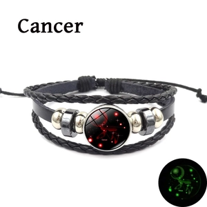 Bracelet Cancer lumineux multicouche en cuir tressé pour couples de couleur noire