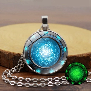 Vintage Alloy Glass Luminous Pendant Necklace Round Glow In The Dark Portal Design Jewelry For Men Women Commuter Gift
