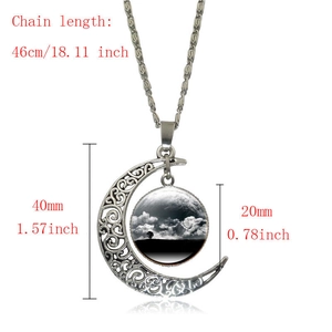Luminous crescent moon necklace with forest landscape pendant and silver alloy chain for women