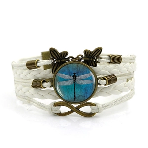 Multilayer dragonfly woven bracelet with infinity symbol and bronze butterfly charms