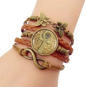 Egyptian Ankh Cross Time Gemstone Bracelet Multilayer Woven Leather Alloy Infinity Butterfly Charm Unisex Daily Jewelry