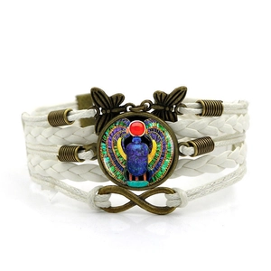 Retro multi-layer leather bracelet with ancient Egyptian scarab gem and infinity charm