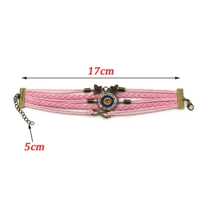 Pink braided bracelet detail showing 17cm length and 5cm extension chain