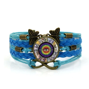 Bohemian multilayer leather bracelet with evil eye tarot glass dome and infinity charm