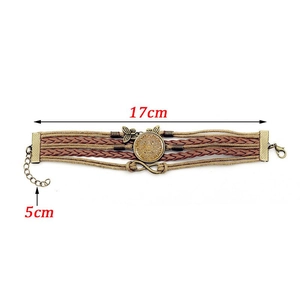Aztec Mayan calendar glass dome multilayer woven leather bracelet with butterfly charm