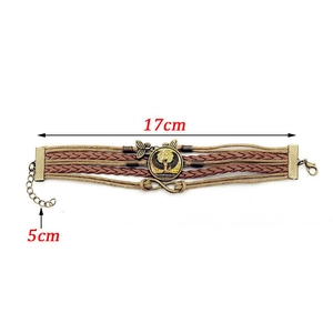 Retro Egyptian Cleopatra multi-layer leather braided bracelet with bronze wing charm
