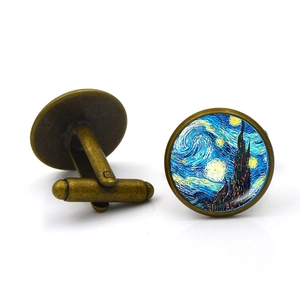 Gemelli da uomo con Notte Stellata di Van Gogh e finitura in bronzo per camicie