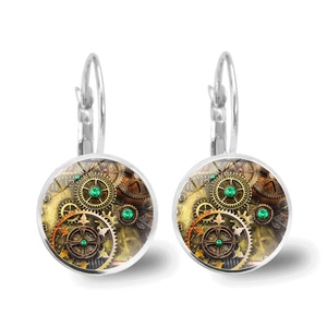 Vintage Steampunk Gear Clock Earrings Alloy Glass Mechanical Industrial Leverback Dangle Earrings For Men Women Jewelry
