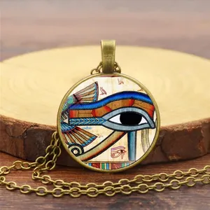 Collana Con Pendente Occhio Di Horus Egiziano Vintage Per Donna Uomo Lega Vetro Gemma Del Tempo Etnica Religiosa Catena Maglione Retro Gioielli