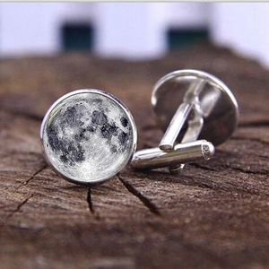 Vintage Moon Planet Pattern Glass Time Gem Cufflinks Alloy Metal Round Shirt Studs For Men Business Wedding Party Jewelry