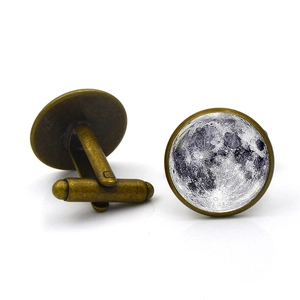Vintage bronze moon planet cufflinks for men with glass dome and swivel T-bar closure