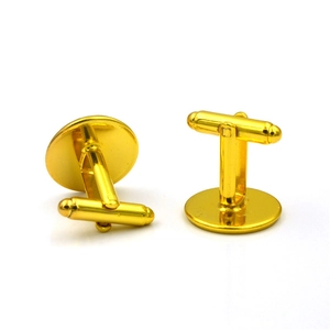 Detailed view of polished golden T-bar cufflinks for formal men's dress shirts
