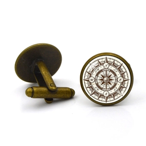 Vintage bronze compass cufflinks with antique metal texture for men and women