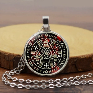 Vintage Kabbalah Tree of Life Pendant Necklace Retro Alloy Glass Cabochon Sweater Chain For Women Men Mystic Jewelry Gift