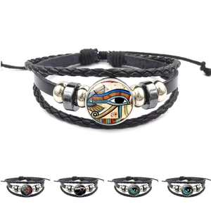 Rétro Bracelet Tressé Multicouche en Similicuir pour Femmes Hommes Fait à la Main Œil d'Horus Mauvais Œil Gemme du Temps Bijoux Bracelet