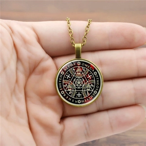 Vintage Cabbalah Tree of Life bronze pendant necklace with mystic glass cabochon