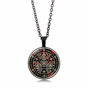 Tree of Life Kabbalah seal pendant necklace in black finish with glass dome