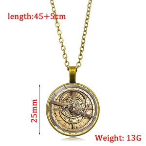Vintage bronze compass pendant necklace with 25mm star chart design and 50cm chain