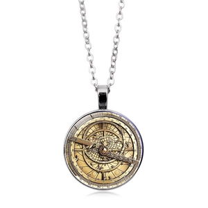 Vintage gold compass pendant necklace for women with astronomical calendar engravings