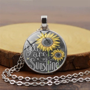 Collar con Colgante de Gema del Tiempo de Girasol You Are My Sunshine para Mujer Collar de Aleación de Vidrio Retro Joyería