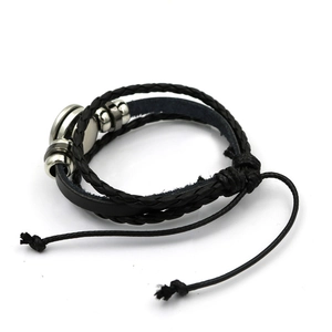 Bracelet rétro en cuir tressé Route 66 avec breloque drapeau américain et perles