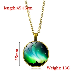 Vintage bronze northern lights pendant necklace with 25mm aurora glass stone